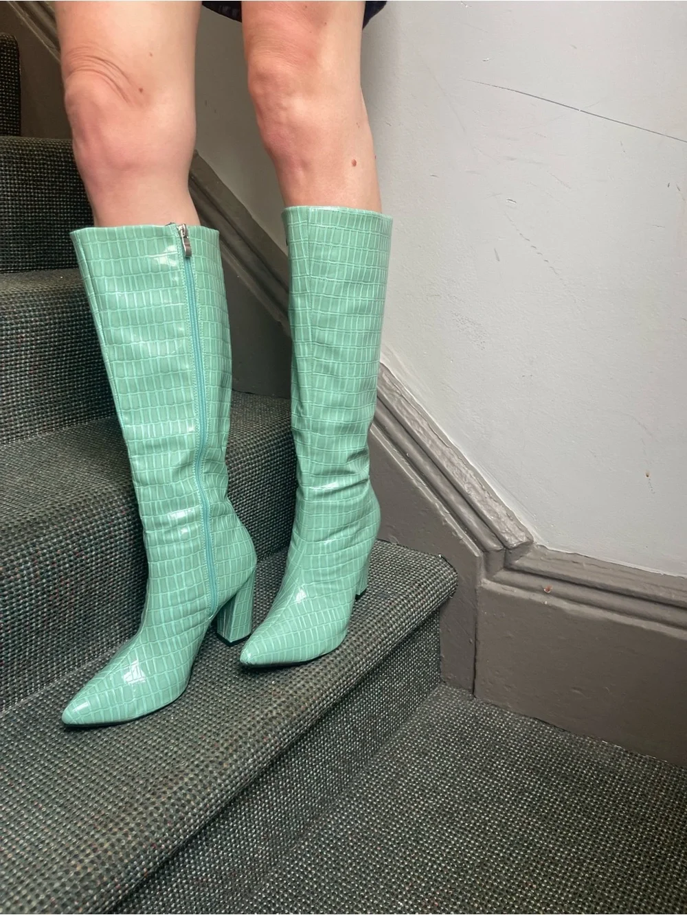 Never worn. Mint Croc-Embossed Knee High Boots - Women's Fashion Boots